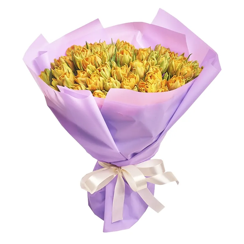 Букет из 51 пионовидного тюльпана желтого цвета